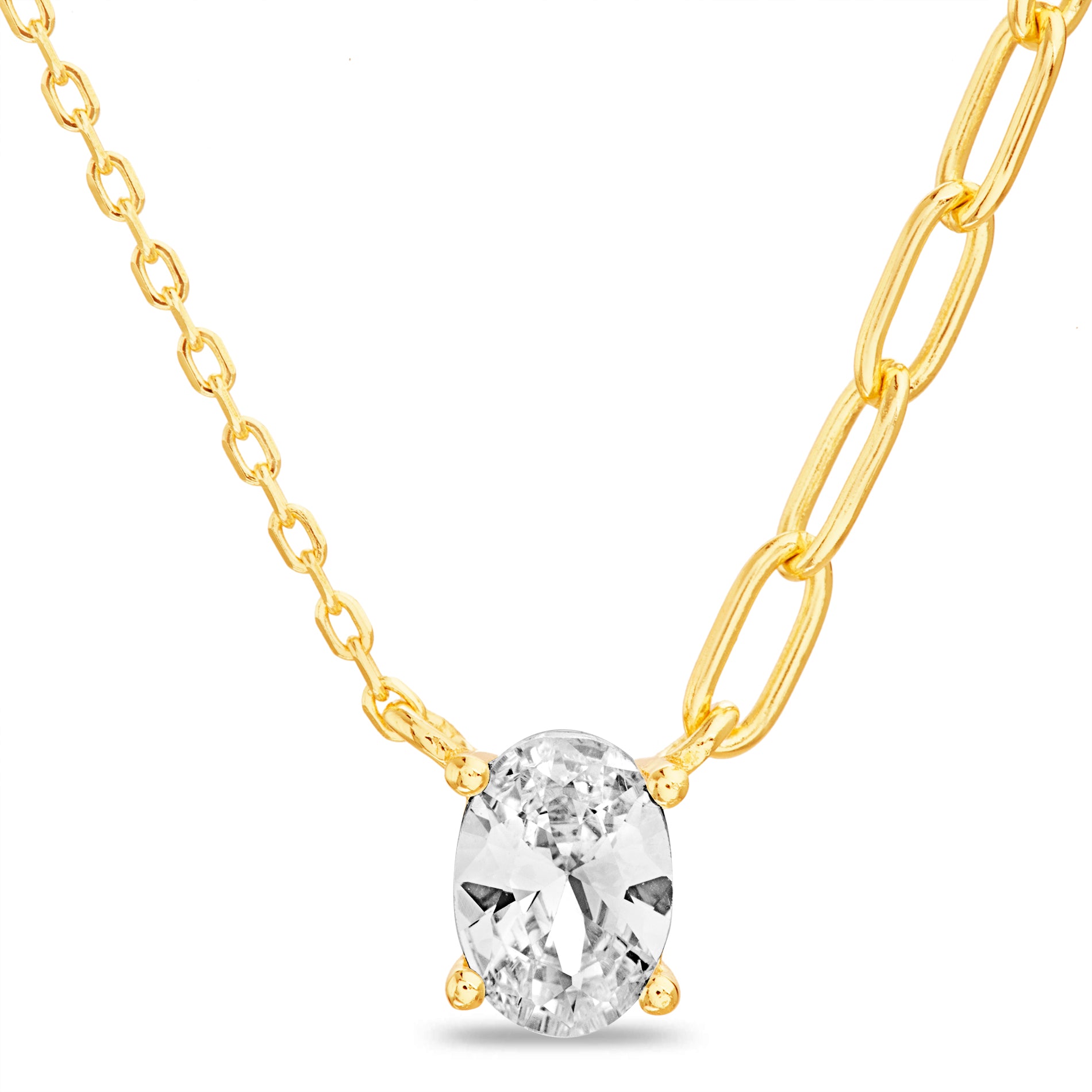 Mixed Chain Oval CZ Necklace